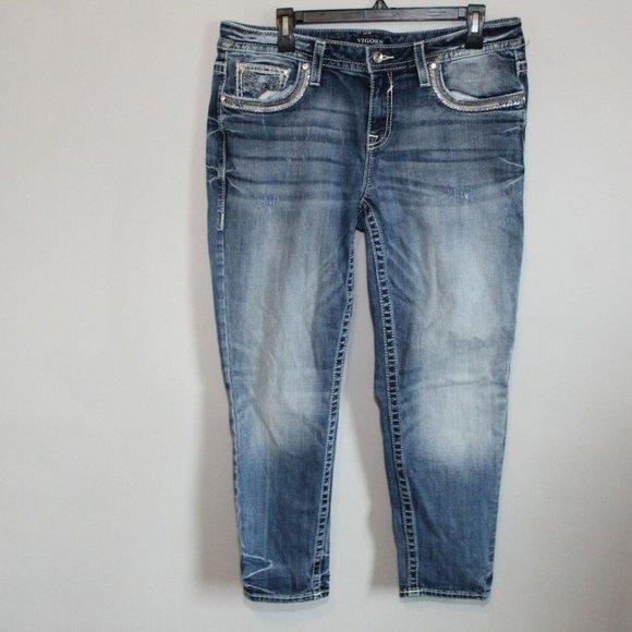 Vigoss Denim - VIGOSS Skinny Heritage Fit Jeans Distressed Embellished Women's Size 14 H12055